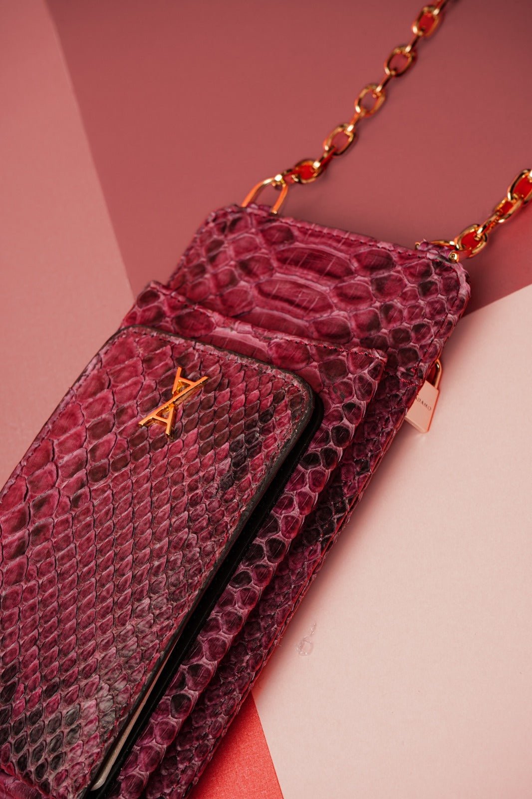 Burgundy Python Leather Phone Bag - ADAMO