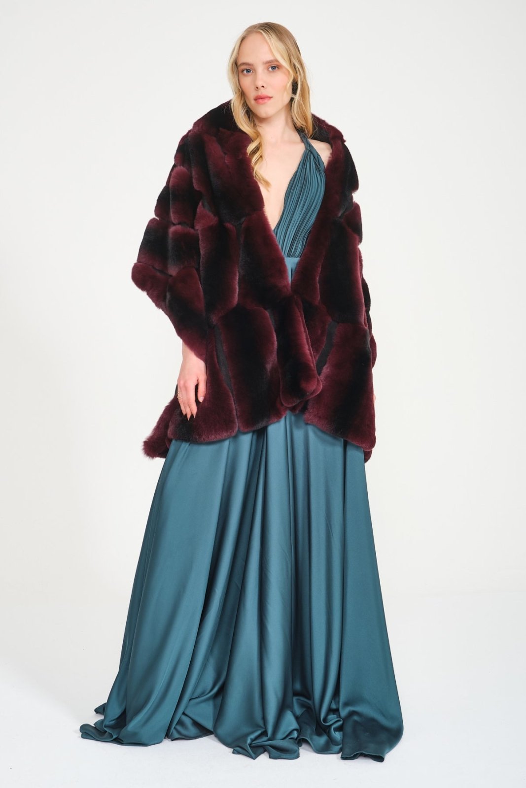 Burgundy Rex Fur Shawl - ADAMO