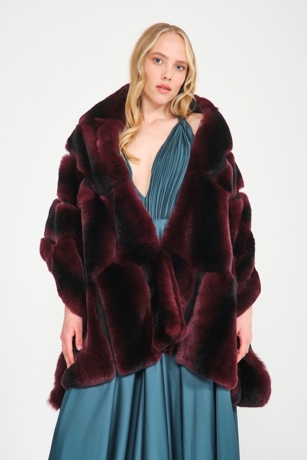 Burgundy Rex Fur Shawl - ADAMO