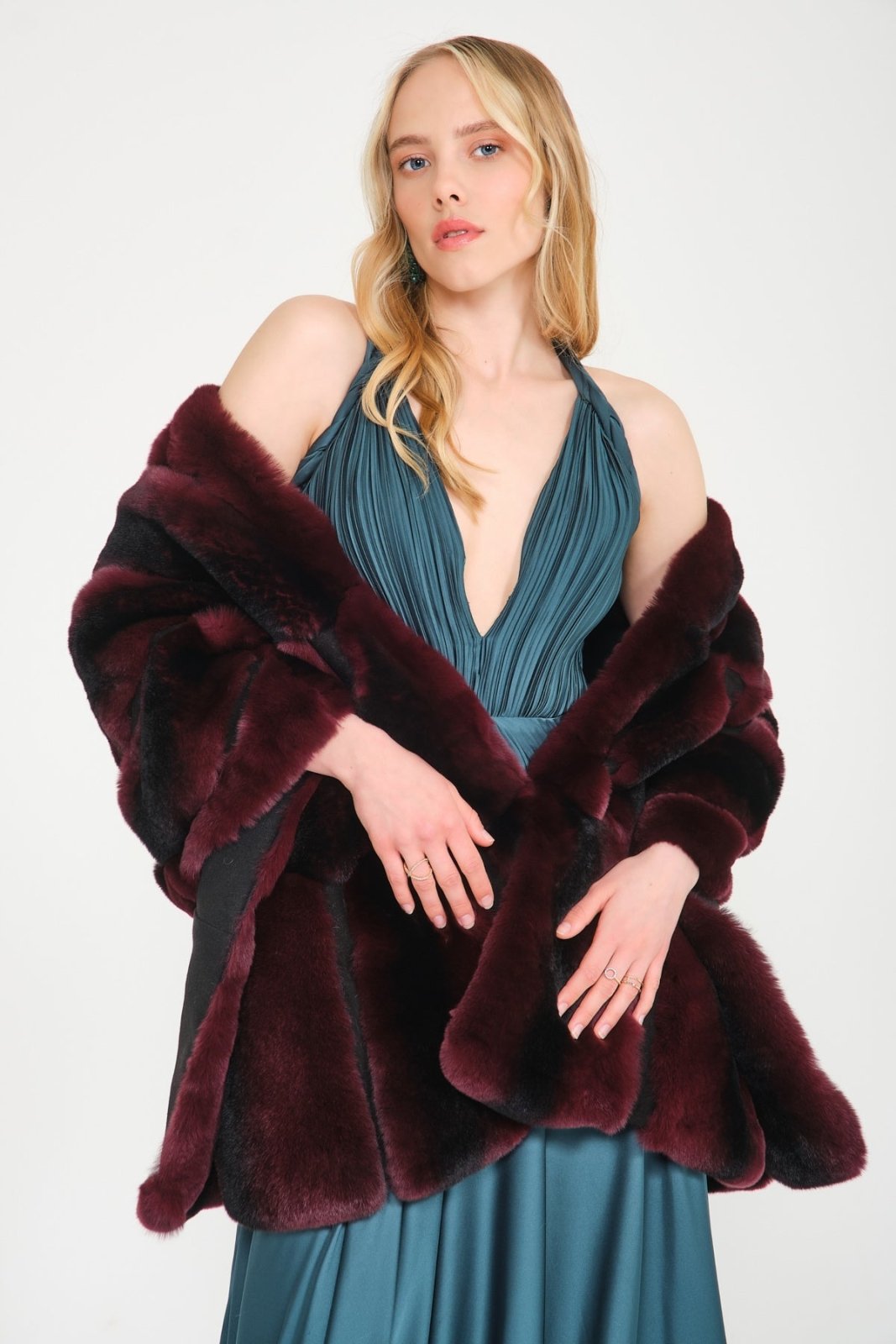 Burgundy Rex Fur Shawl - ADAMO