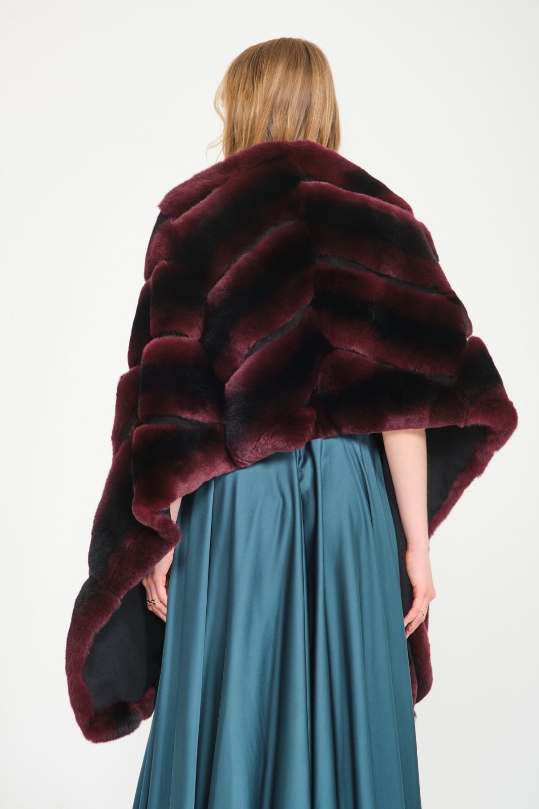 Burgundy Rex Fur Shawl - ADAMO