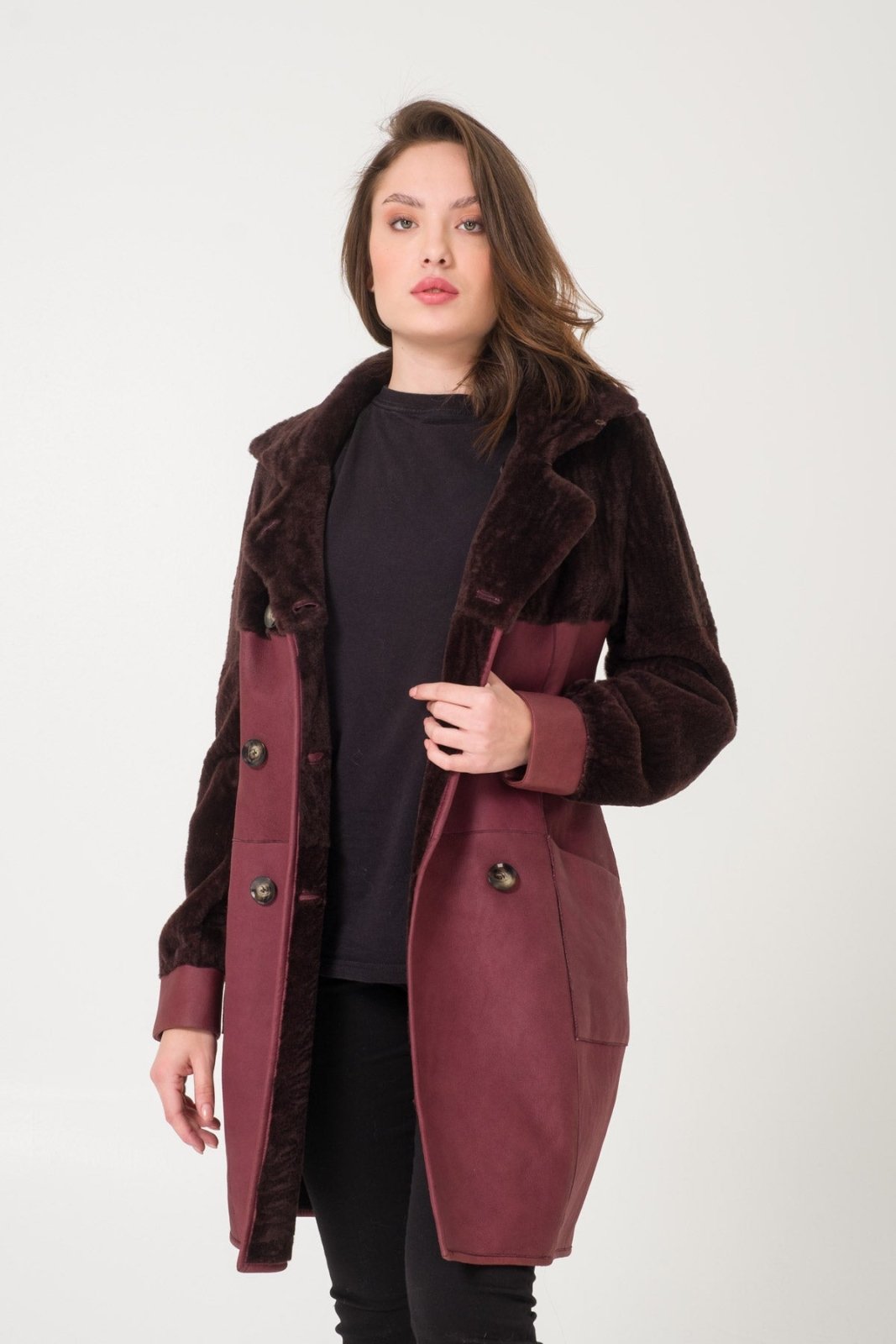 Burgundy Shearling Coat - ADAMO