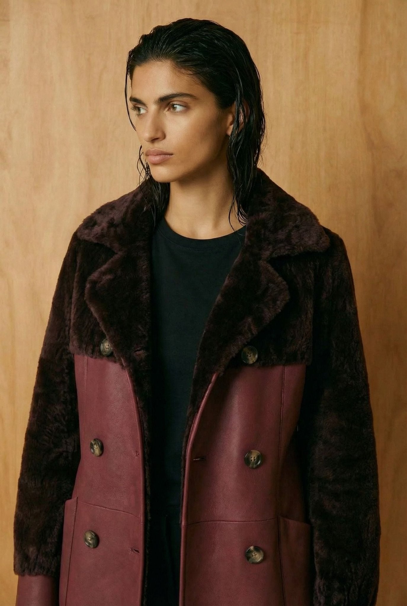 Burgundy Shearling Coat - ADAMO