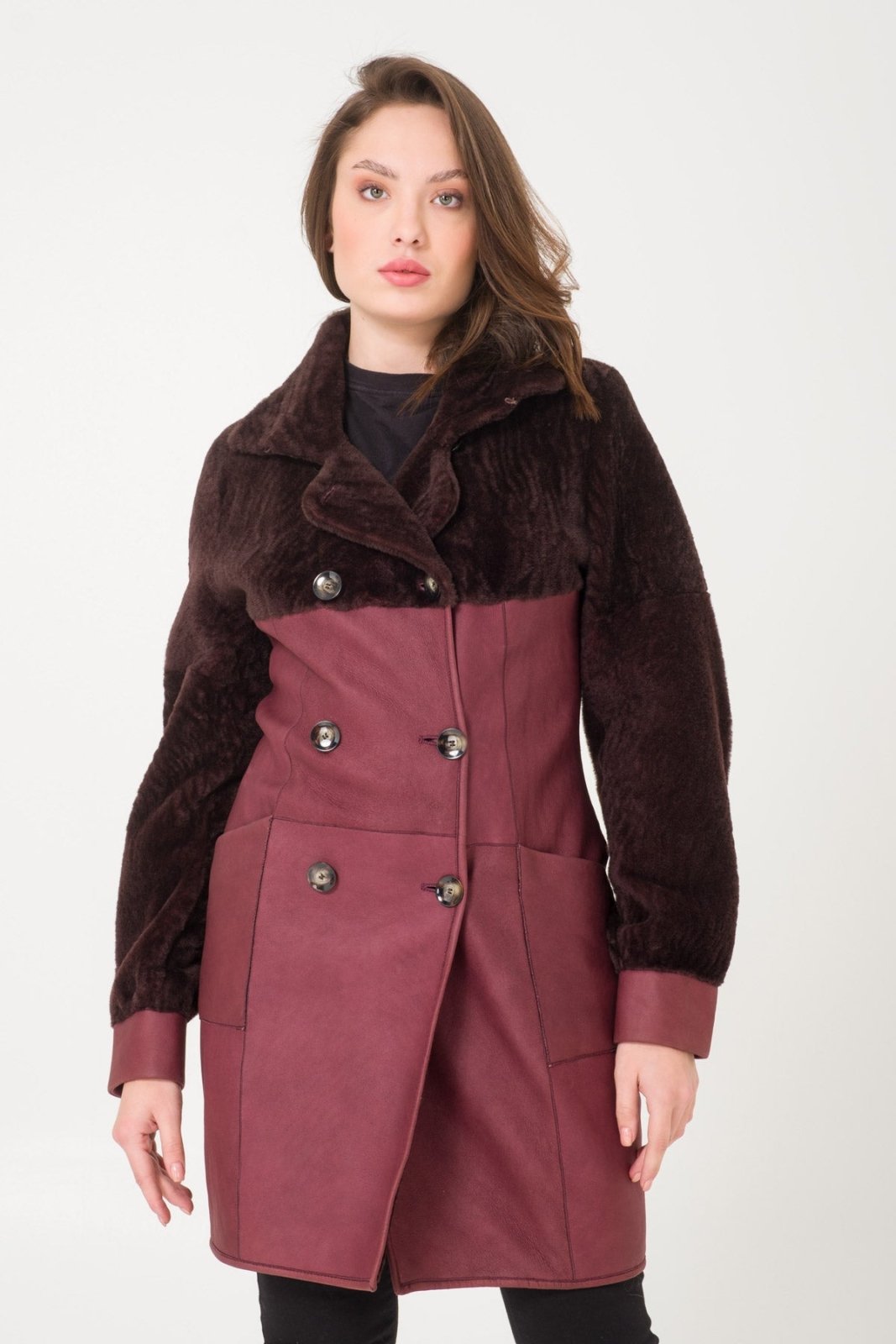 Burgundy Shearling Coat - ADAMO