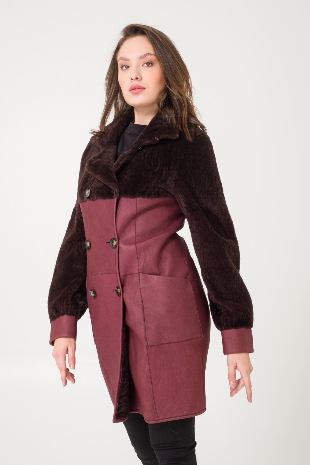 Burgundy Shearling Coat - ADAMO