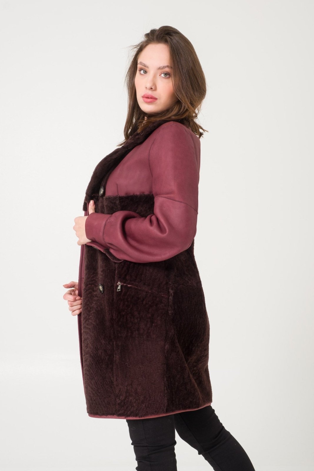 Burgundy Shearling Coat - ADAMO