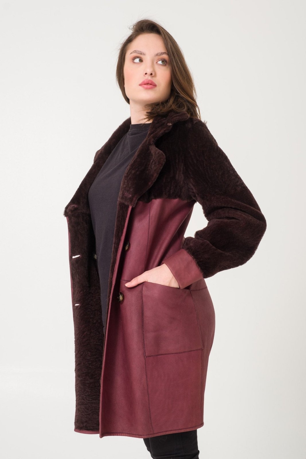 Burgundy Shearling Coat - ADAMO