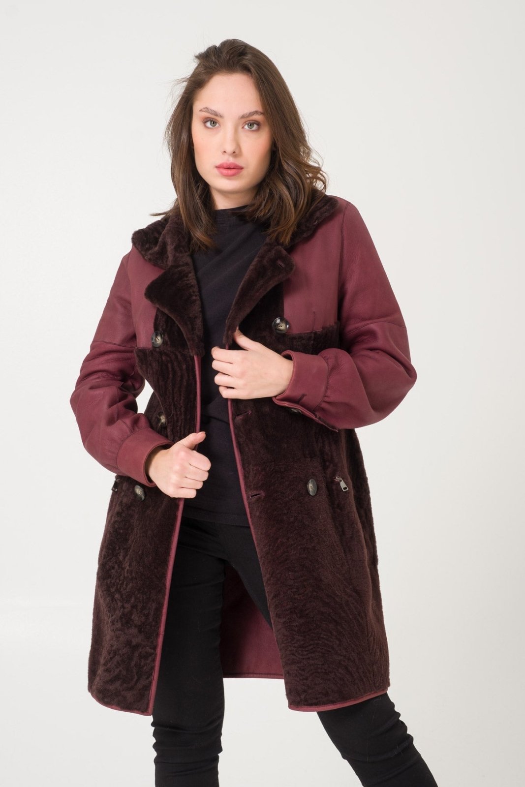 Burgundy Shearling Coat - ADAMO