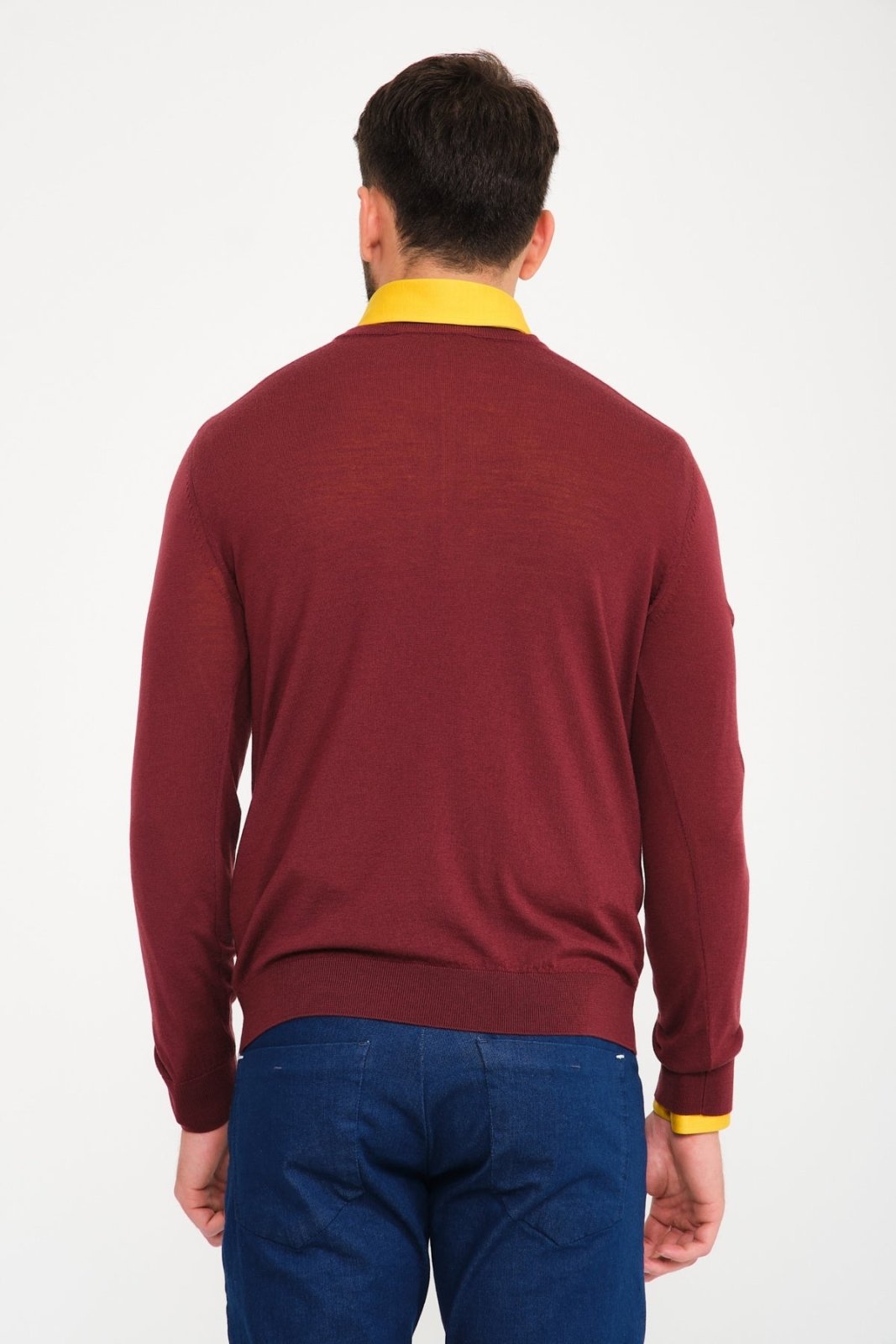 Burgundy V - Collar Wool Sweater - ADAMO