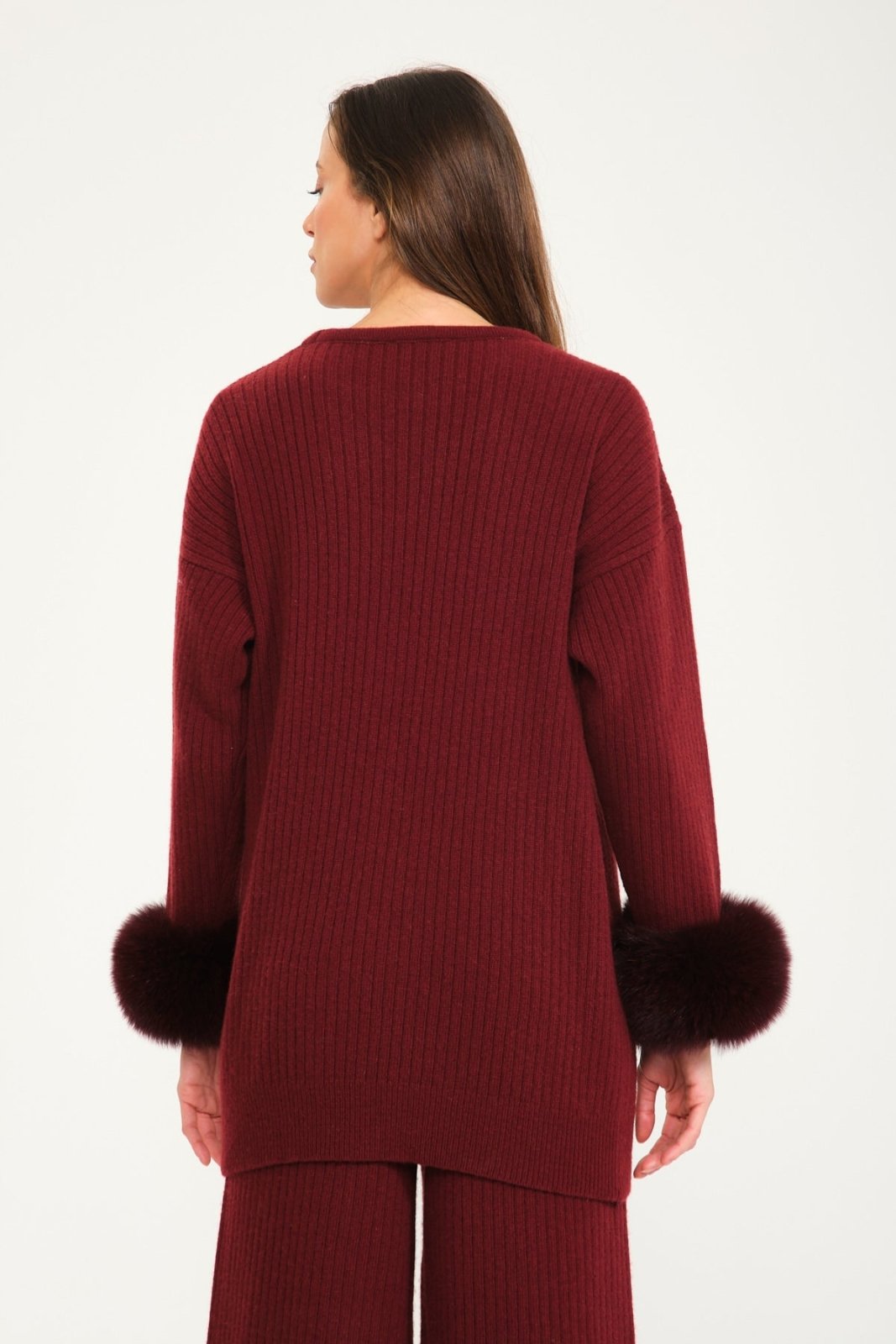 Burgundy Wool & Fox Fur Set - ADAMO