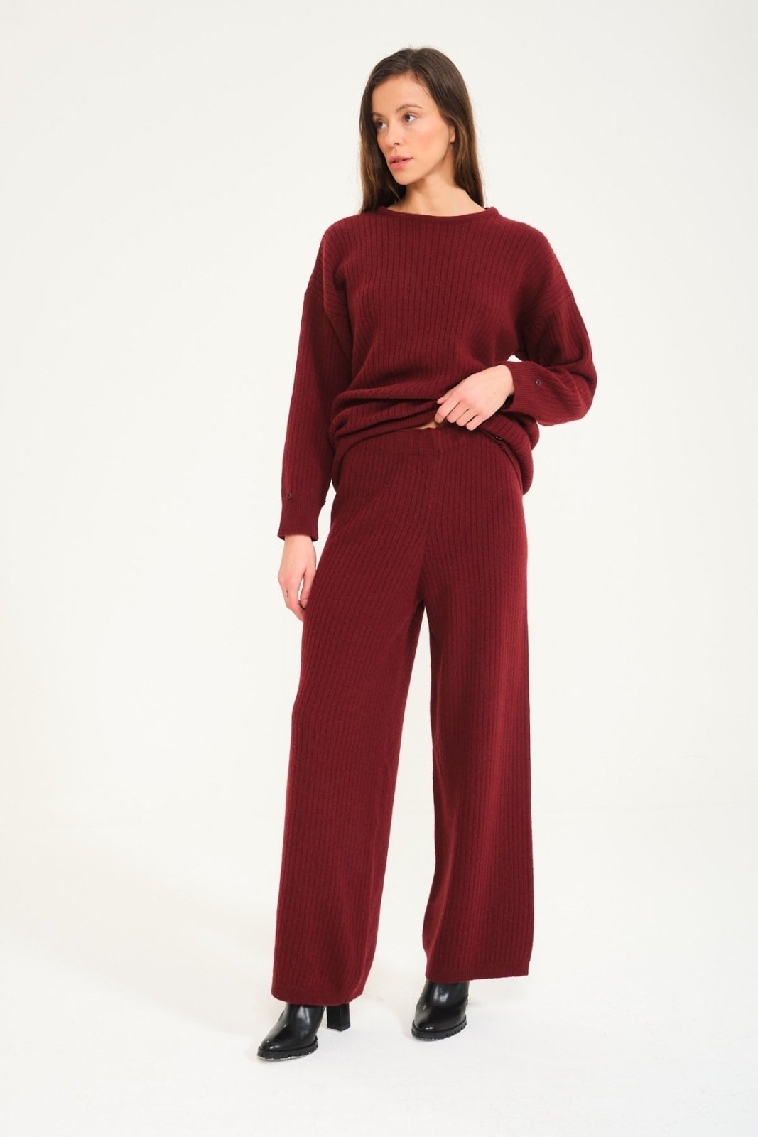 Burgundy Wool & Fox Fur Set - ADAMO