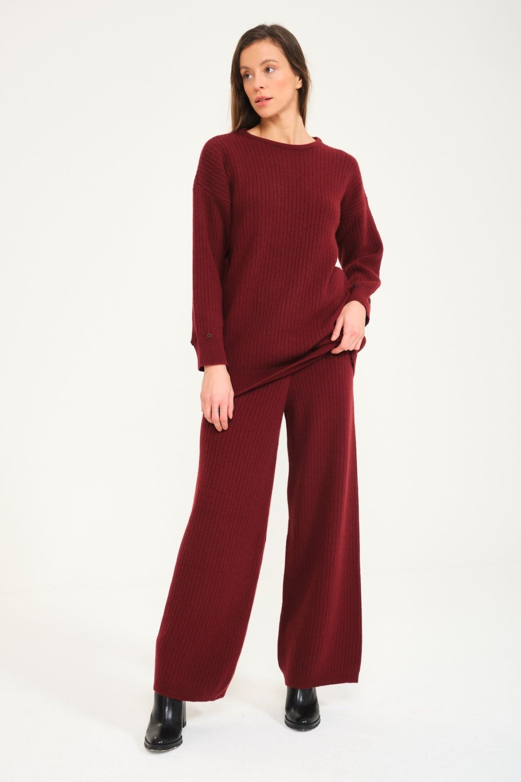 Burgundy Wool & Fox Fur Set - ADAMO