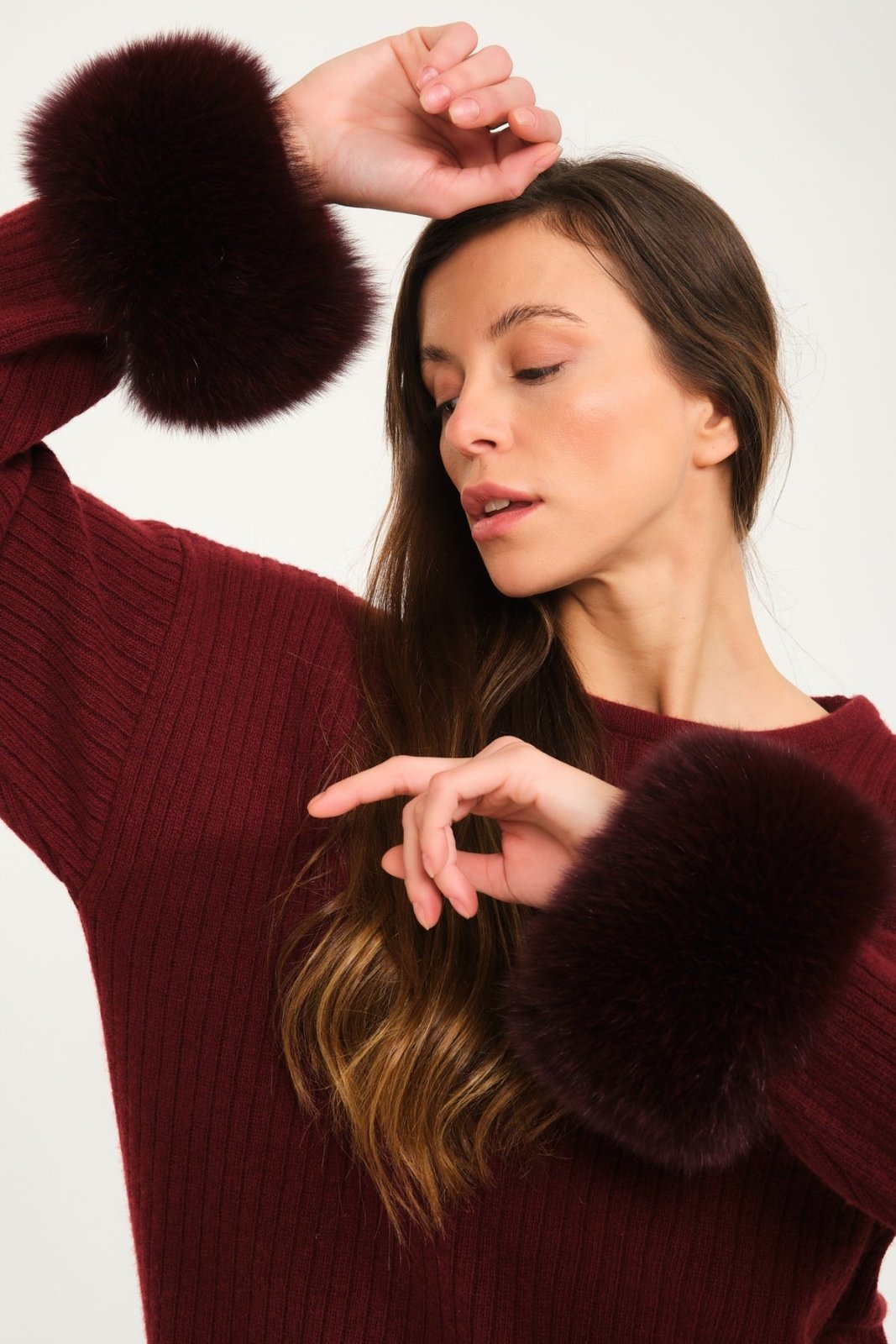 Burgundy Wool & Fox Fur Set - ADAMO