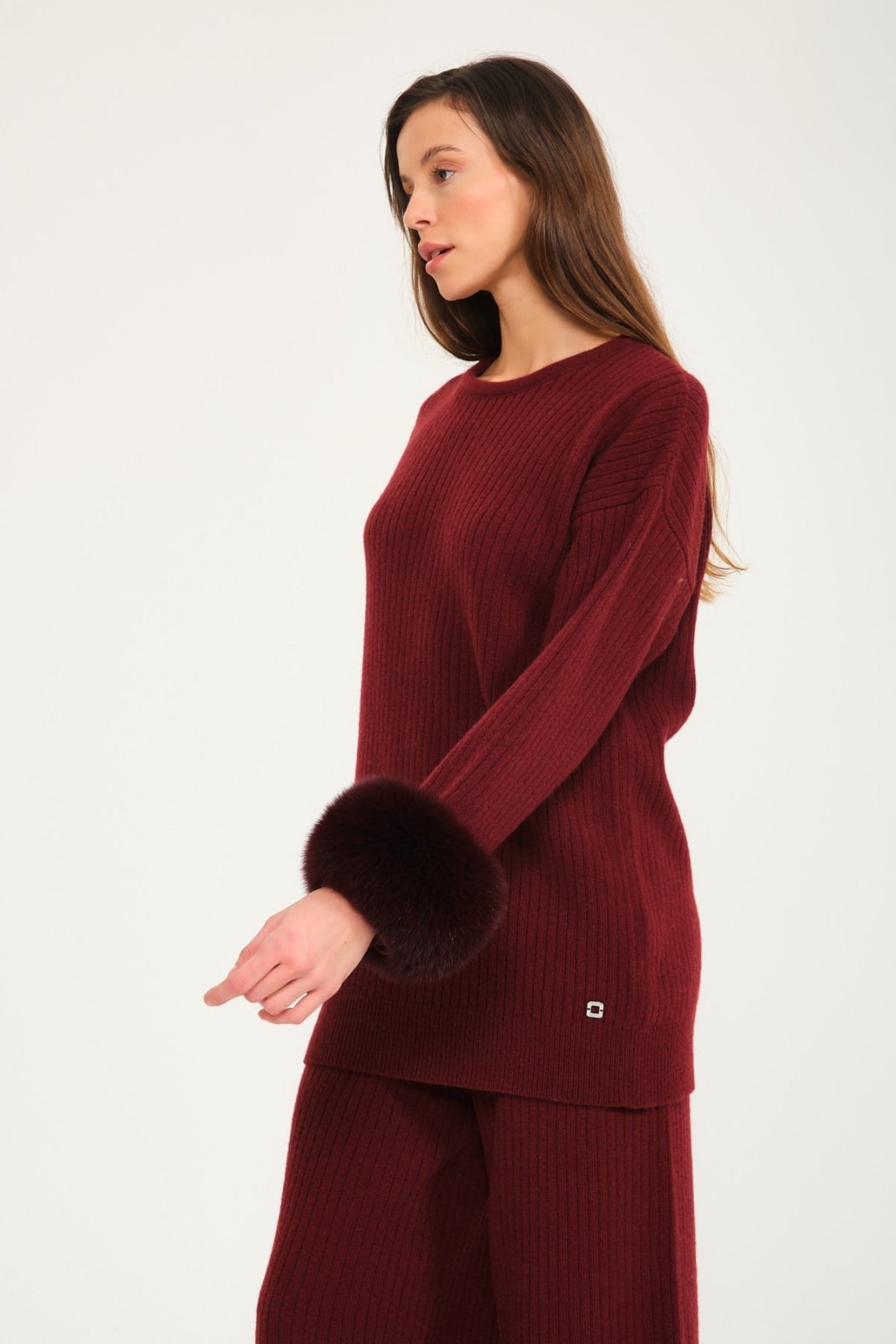 Burgundy Wool & Fox Fur Set - ADAMO