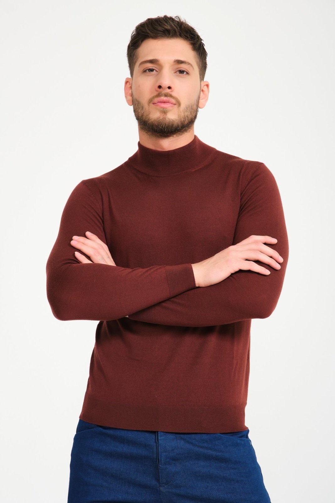 Burgundy Wool Knit Sweater - ADAMO