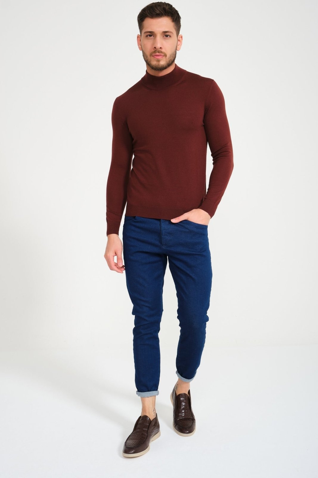 Burgundy Wool Knit Sweater - ADAMO