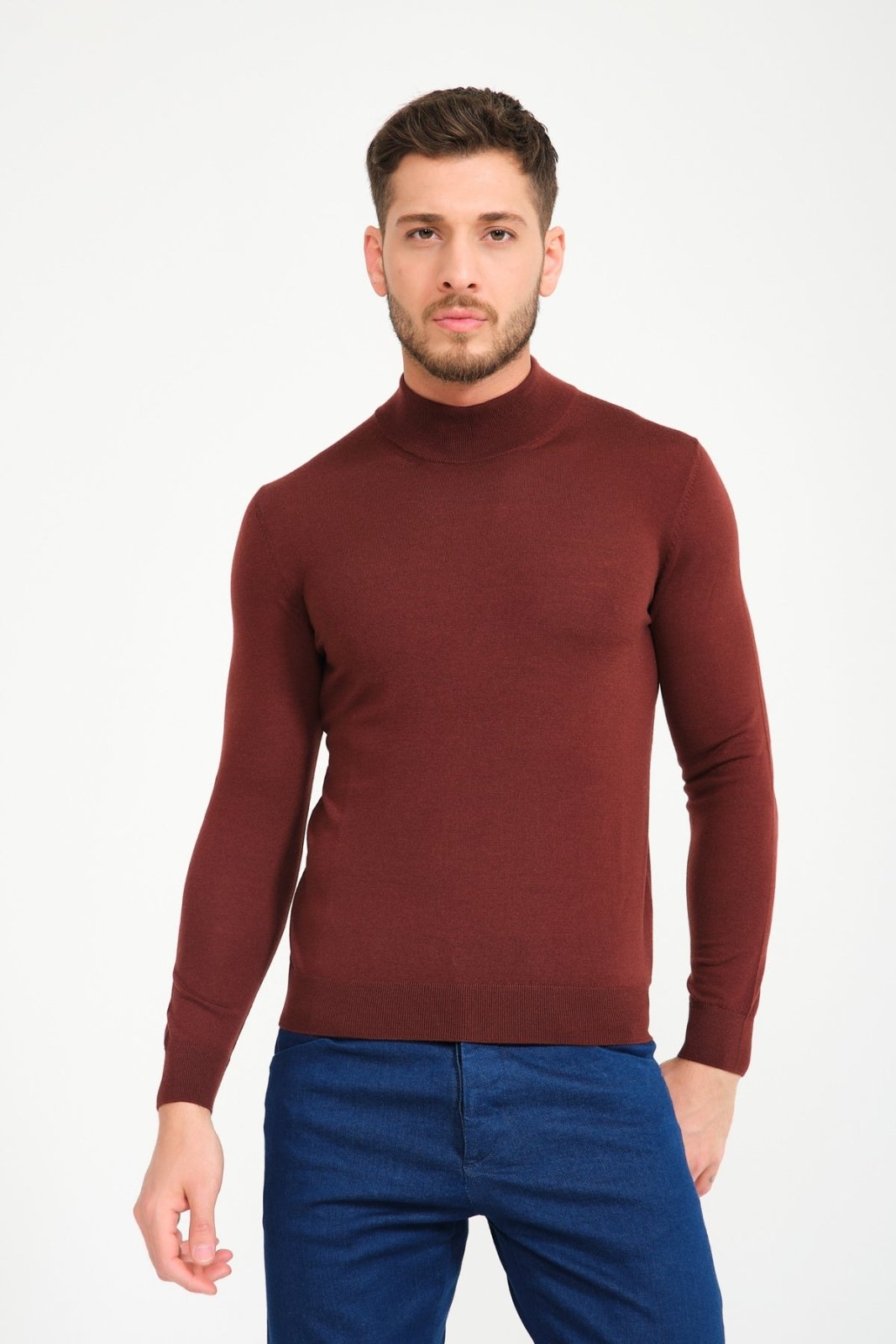 Burgundy Wool Knit Sweater - ADAMO