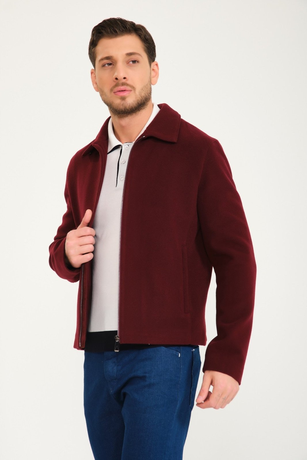 Burgundy Wool & Mink Fur Coat - ADAMO