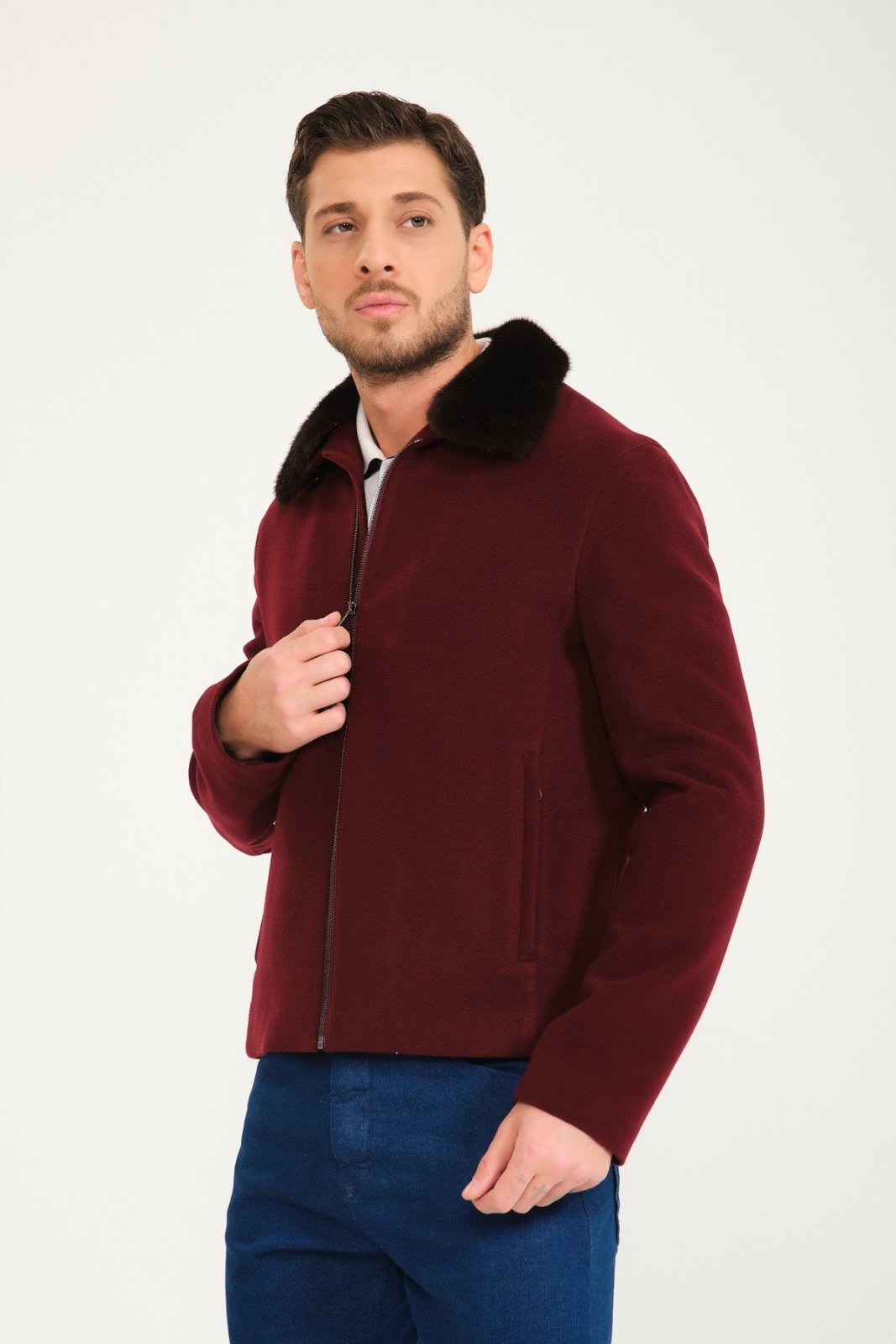 Burgundy Wool & Mink Fur Coat - ADAMO