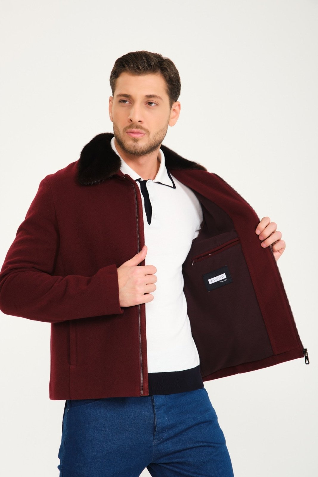 Burgundy Wool & Mink Fur Coat - ADAMO