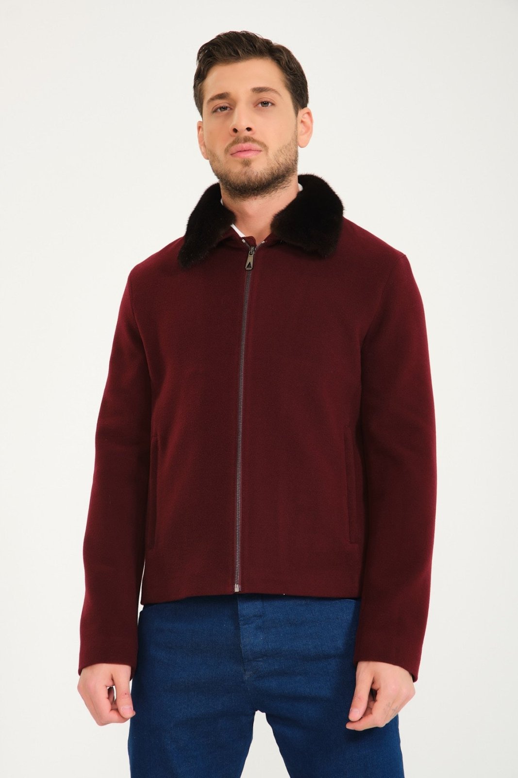 Burgundy Wool & Mink Fur Coat - ADAMO