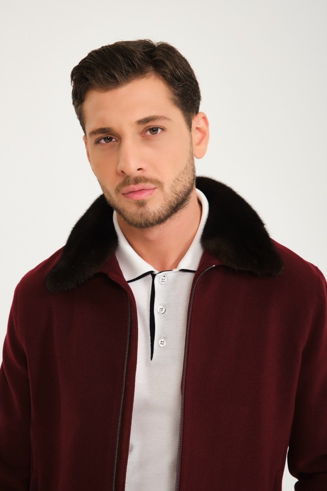 Burgundy Wool & Mink Fur Coat - ADAMO