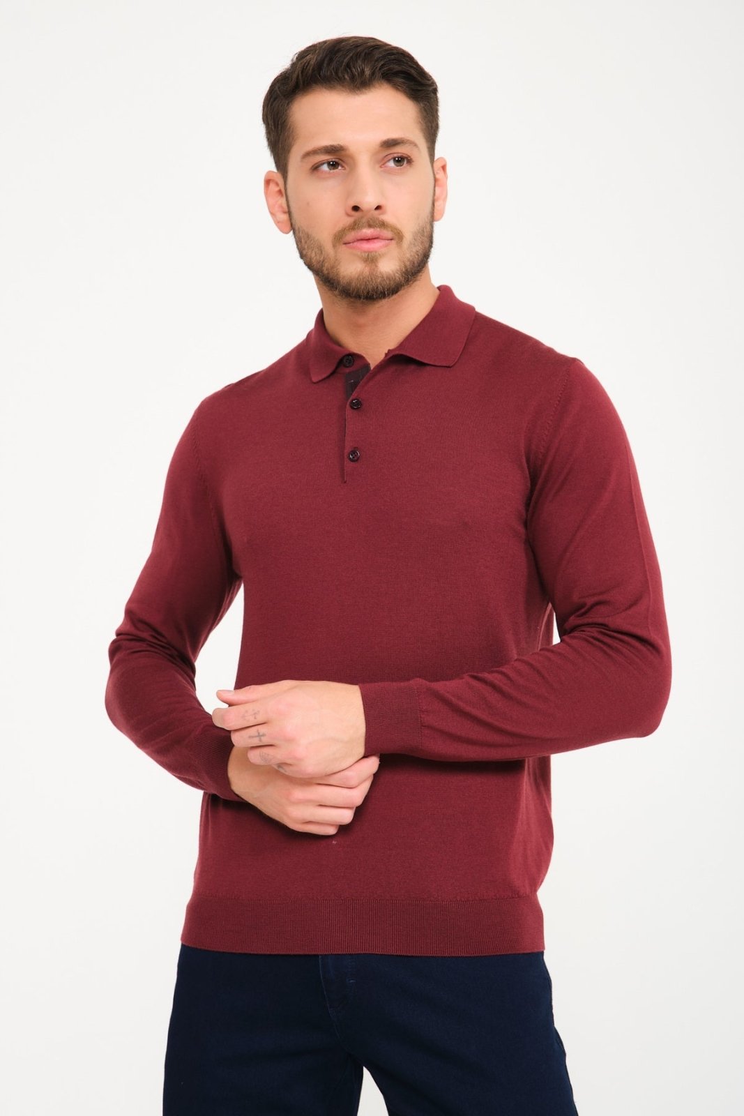 Burgundy Wool Polo Shirt - ADAMO