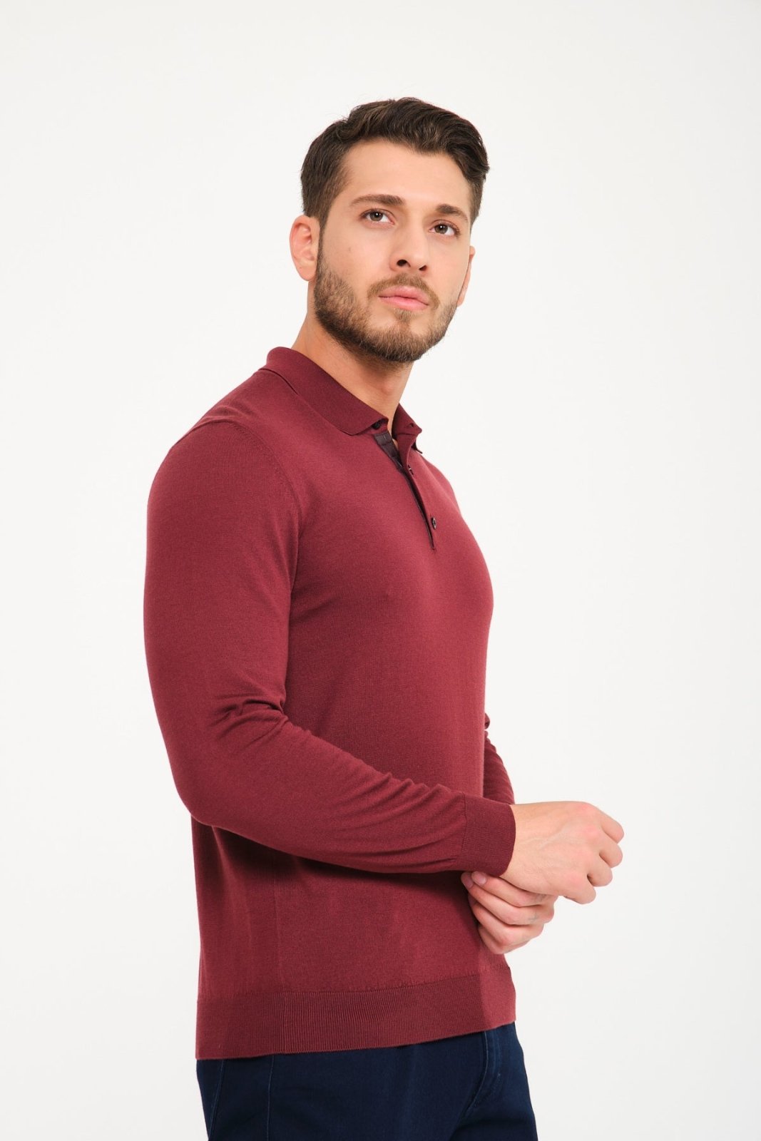 Burgundy Wool Polo Shirt - ADAMO