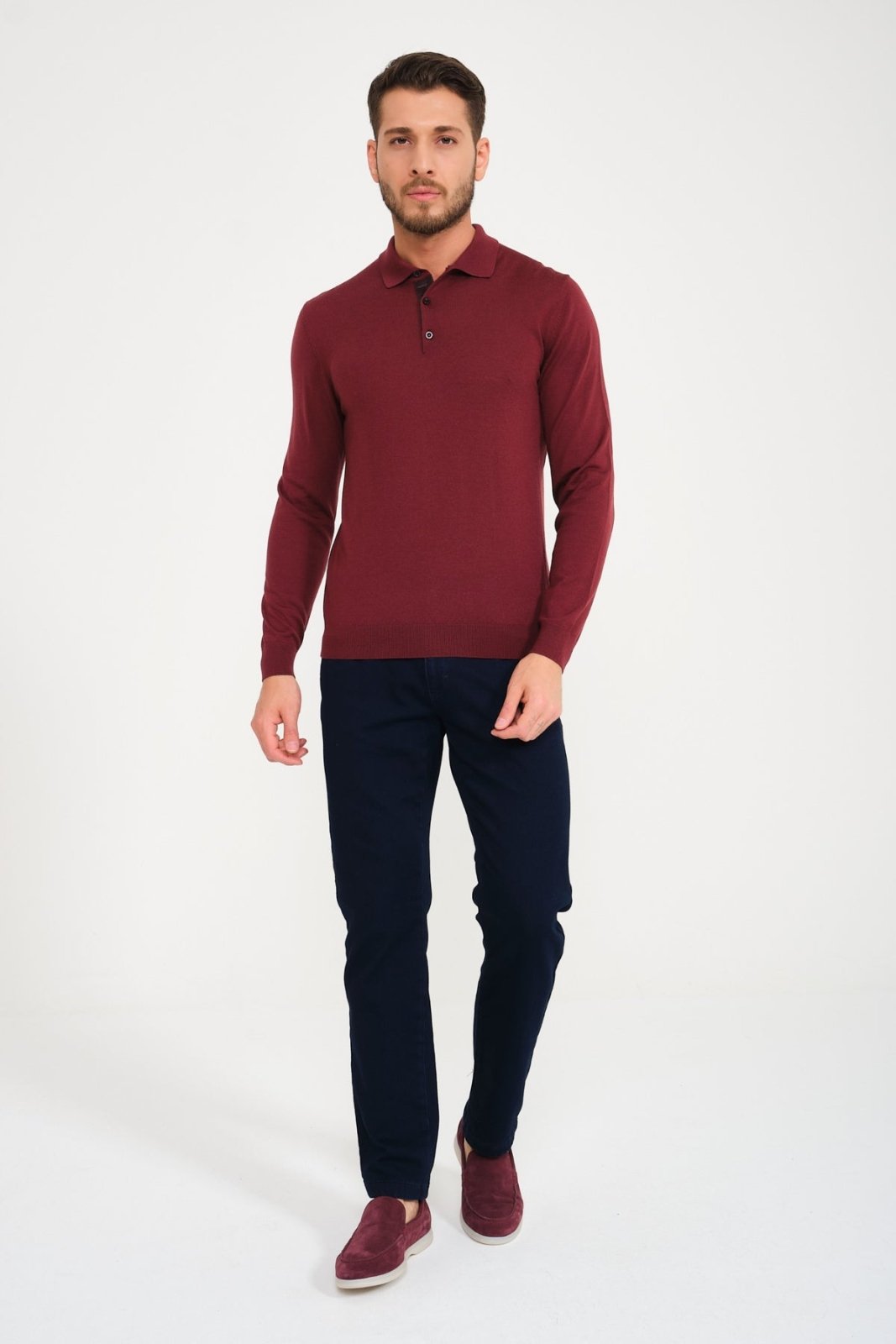 Burgundy Wool Polo Shirt - ADAMO