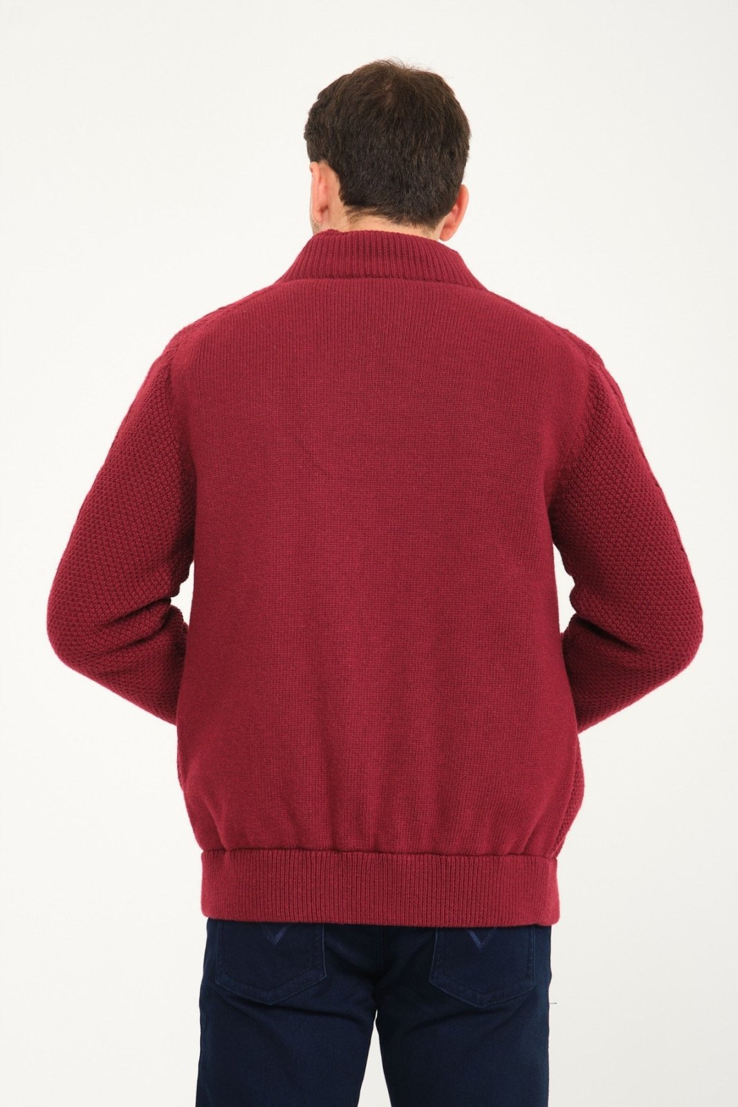 Burgundy Wool & Rex Fur Knit Cardigan - ADAMO