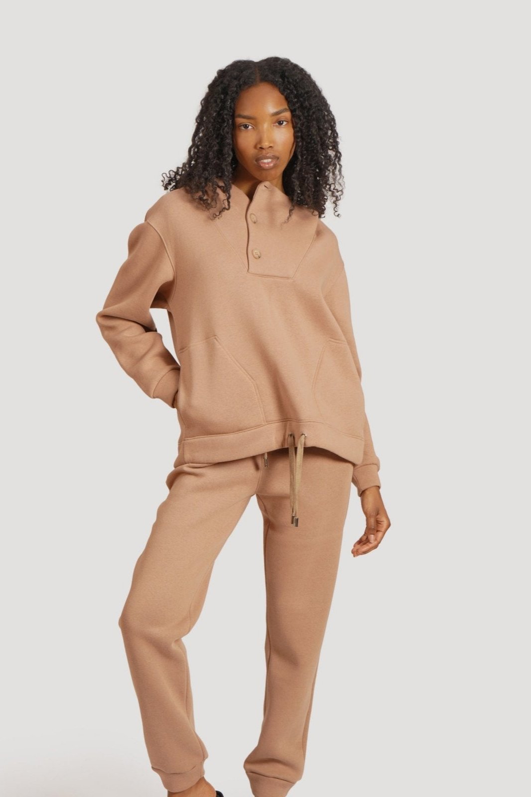 Camel Button Up Hoodie Set - ADAMO