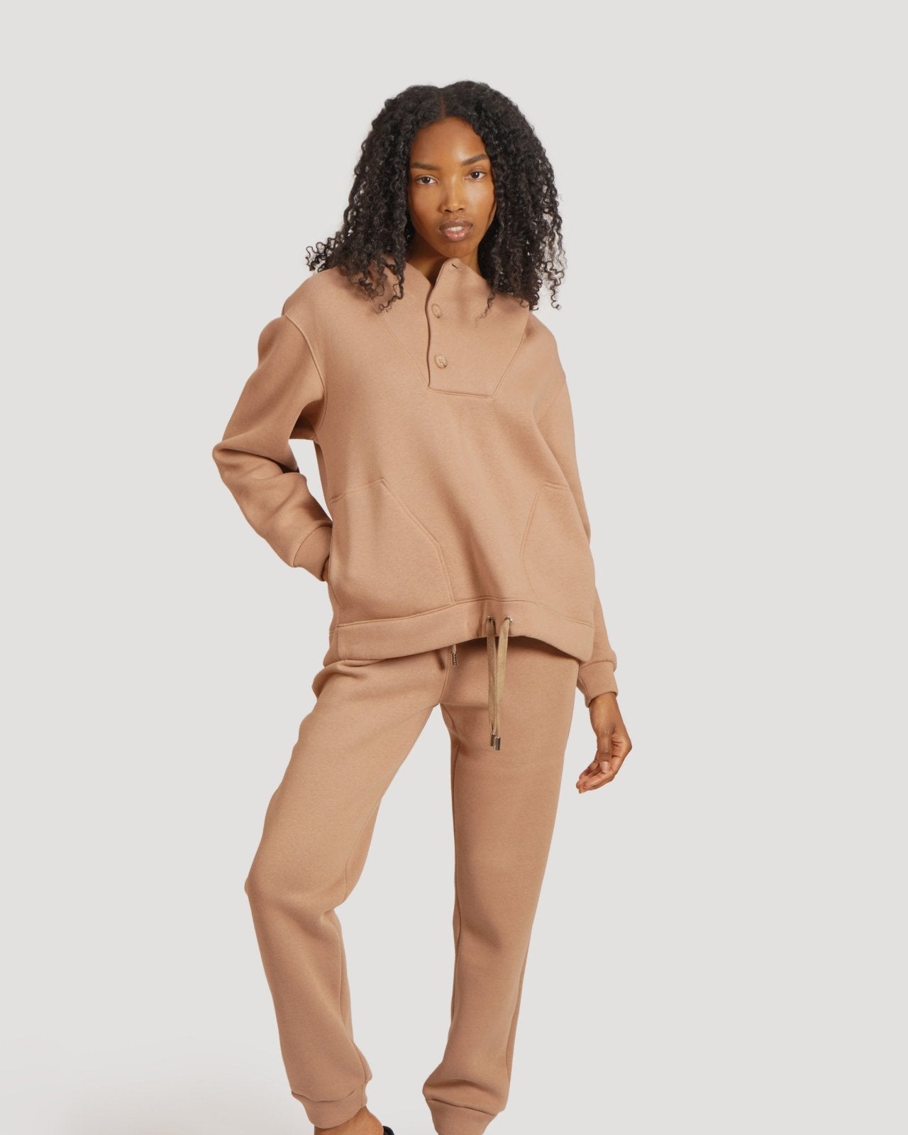 Camel Button Up Hoodie Set - ADAMO