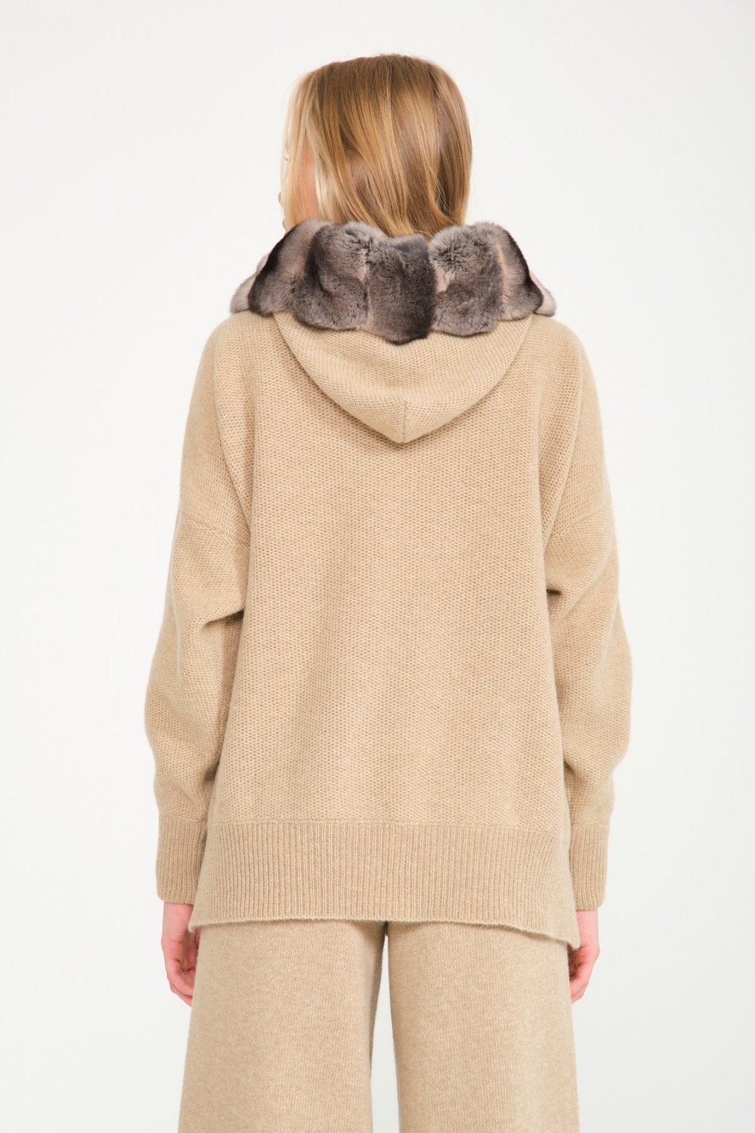 Camel Chinchilla Fur Lined Hoodie & Pants Set - ADAMO