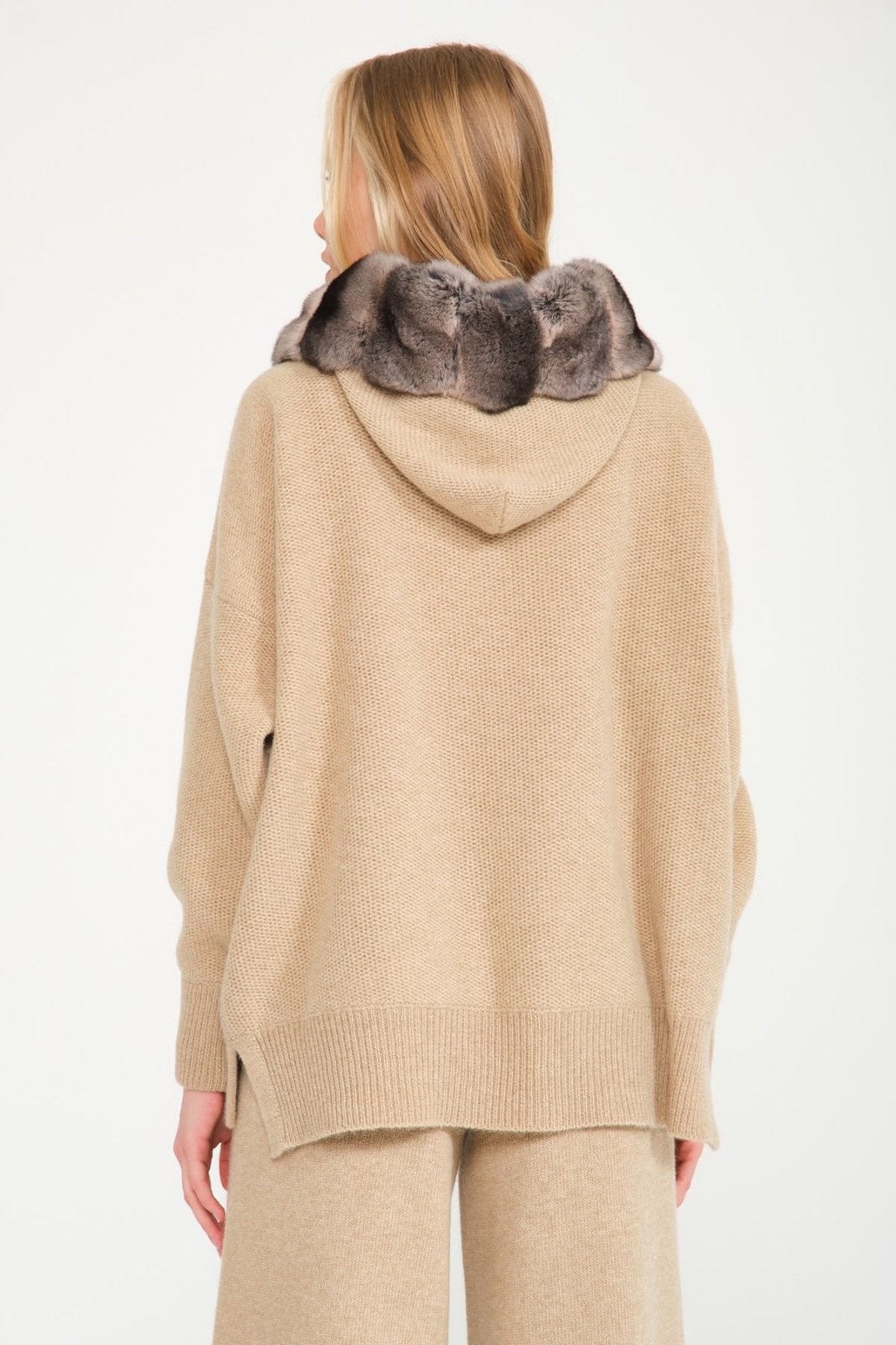 Camel Chinchilla Fur Lined Hoodie & Pants Set - ADAMO