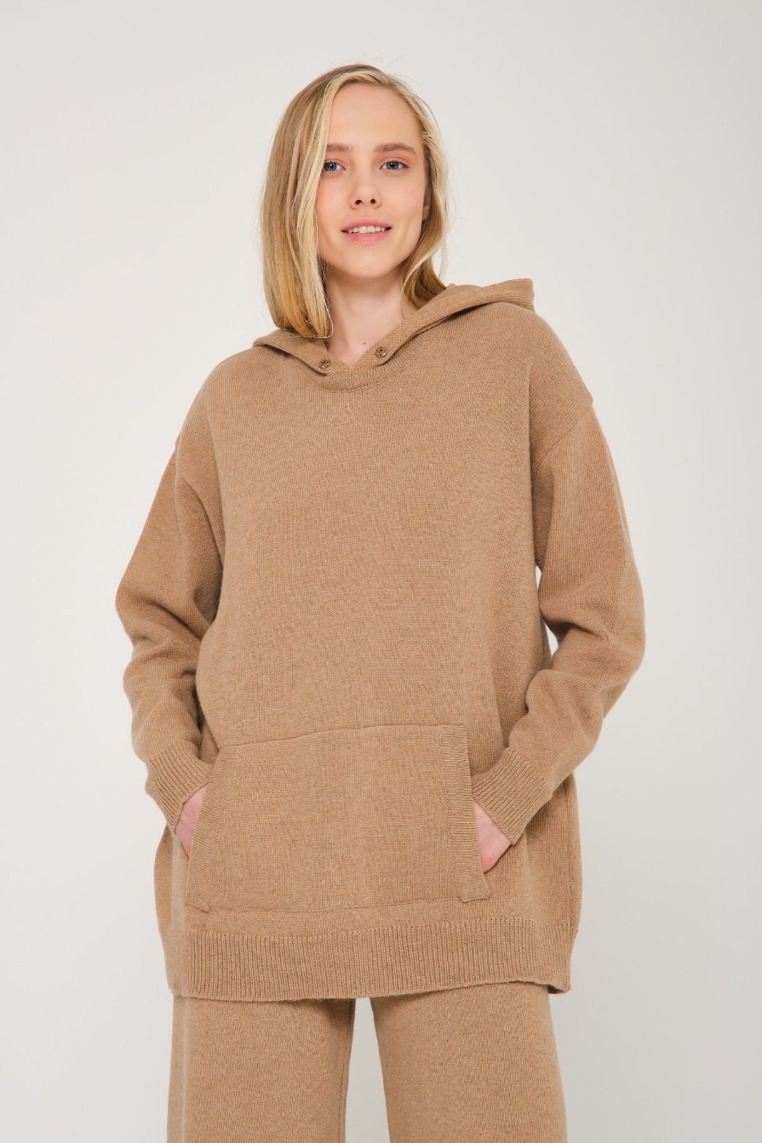 Camel Chinchilla Fur Lined Hoodie & Pants Set - ADAMO