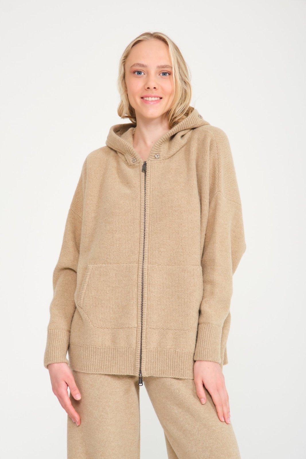 Camel Chinchilla Fur Lined Hoodie & Pants Set - ADAMO