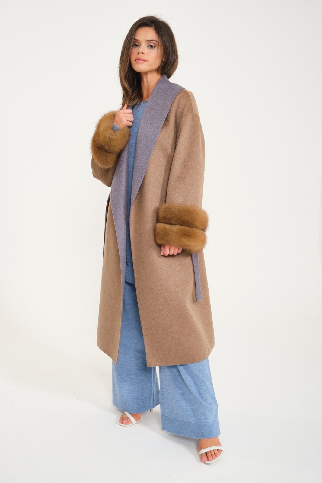 Camel / Grey Cashmere & Wool Coat - ADAMO