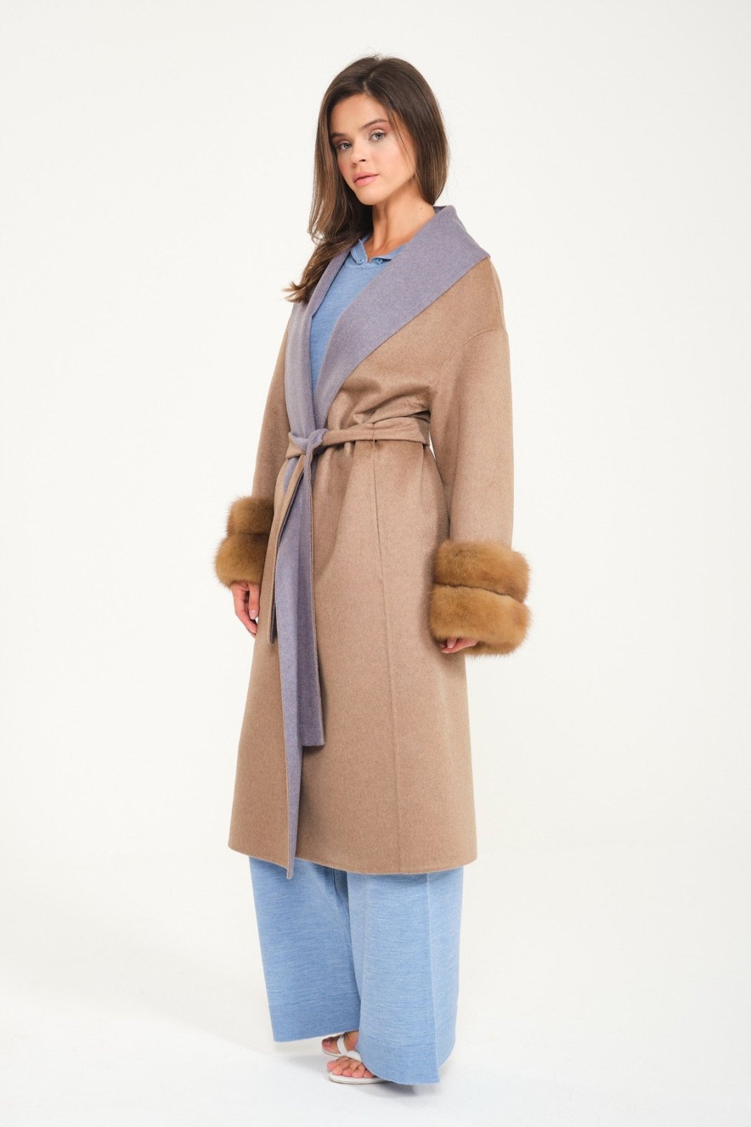 Camel / Grey Cashmere & Wool Coat - ADAMO