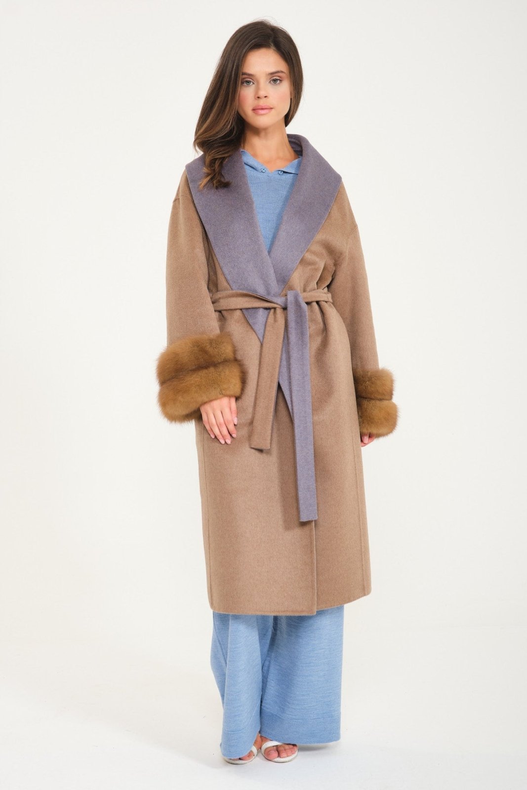 Camel / Grey Cashmere & Wool Coat - ADAMO