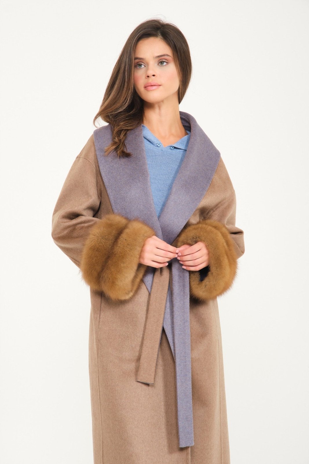 Camel / Grey Cashmere & Wool Coat - ADAMO