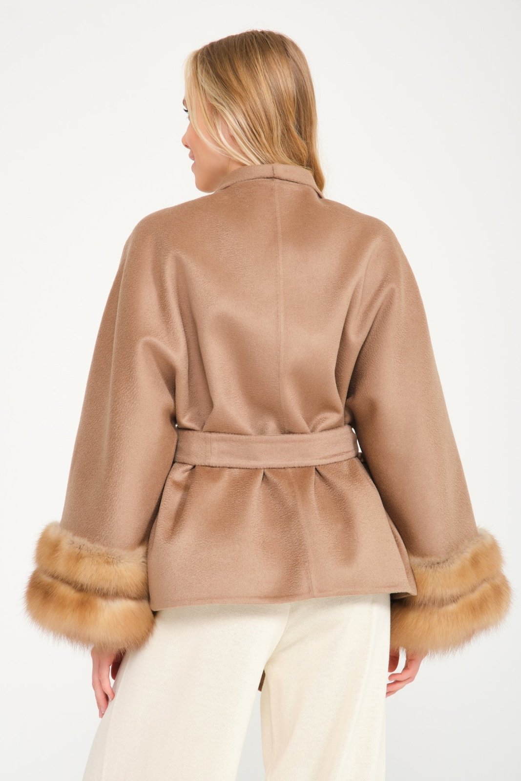 Camel Sable Cuff Cashmere Coat - ADAMO