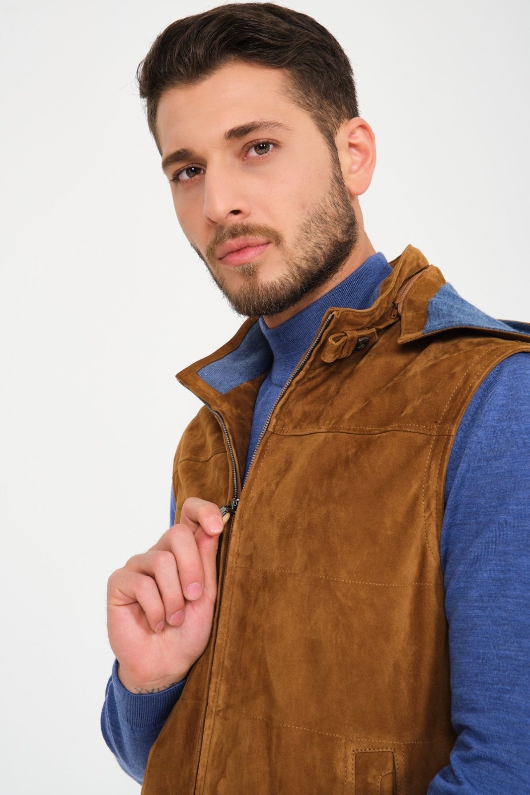 Camel Suede Leather Vest - ADAMO