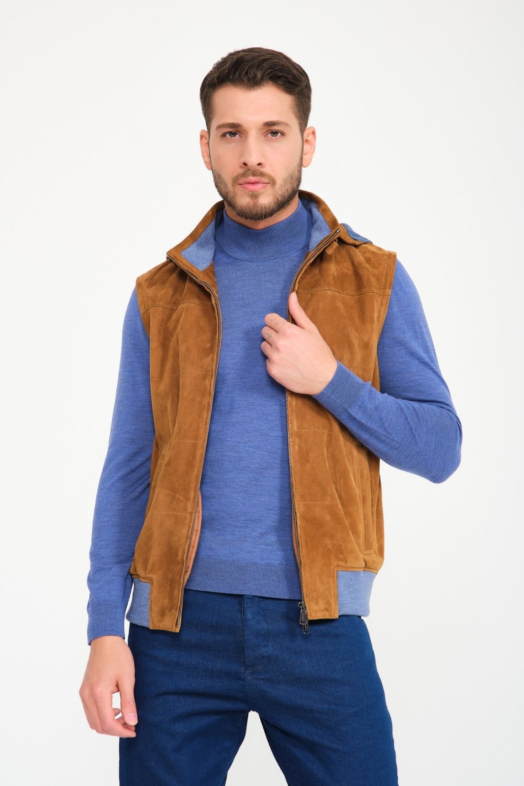 Camel Suede Leather Vest - ADAMO