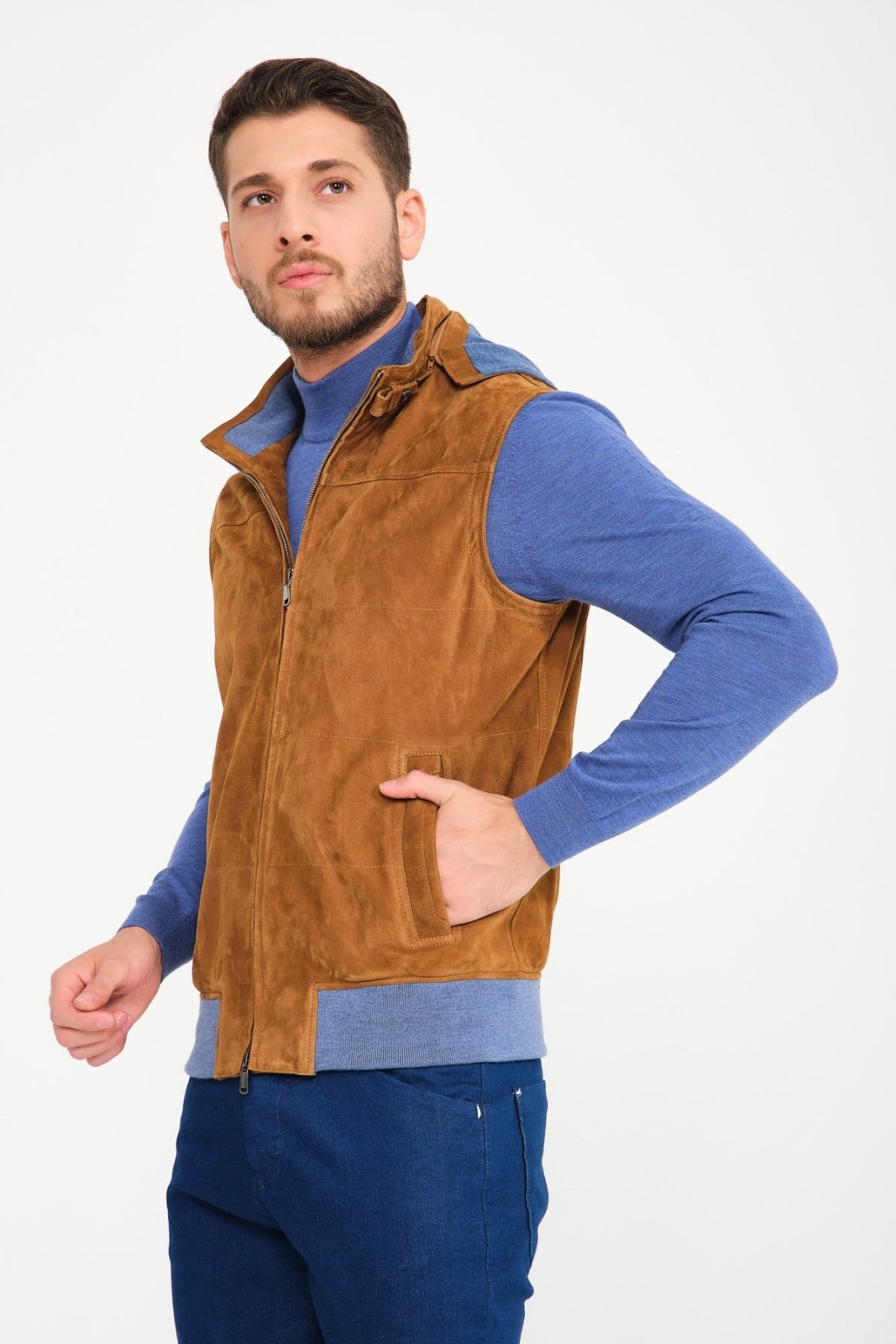 Camel Suede Leather Vest - ADAMO