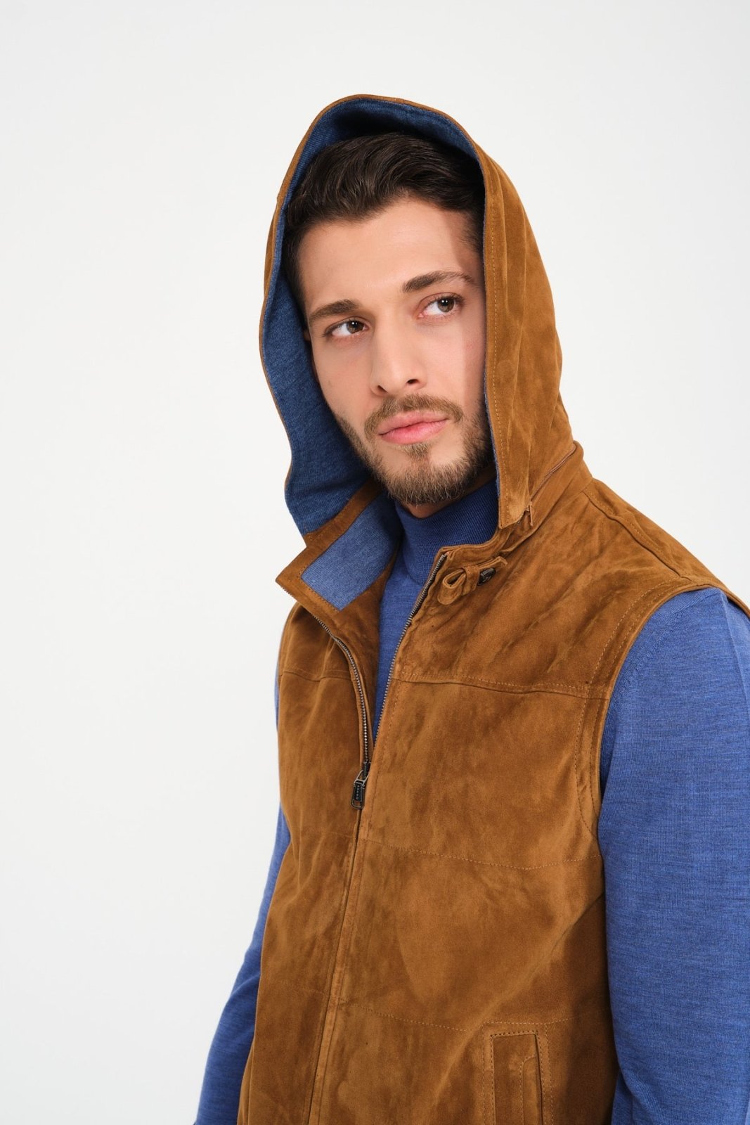 Camel Suede Leather Vest - ADAMO