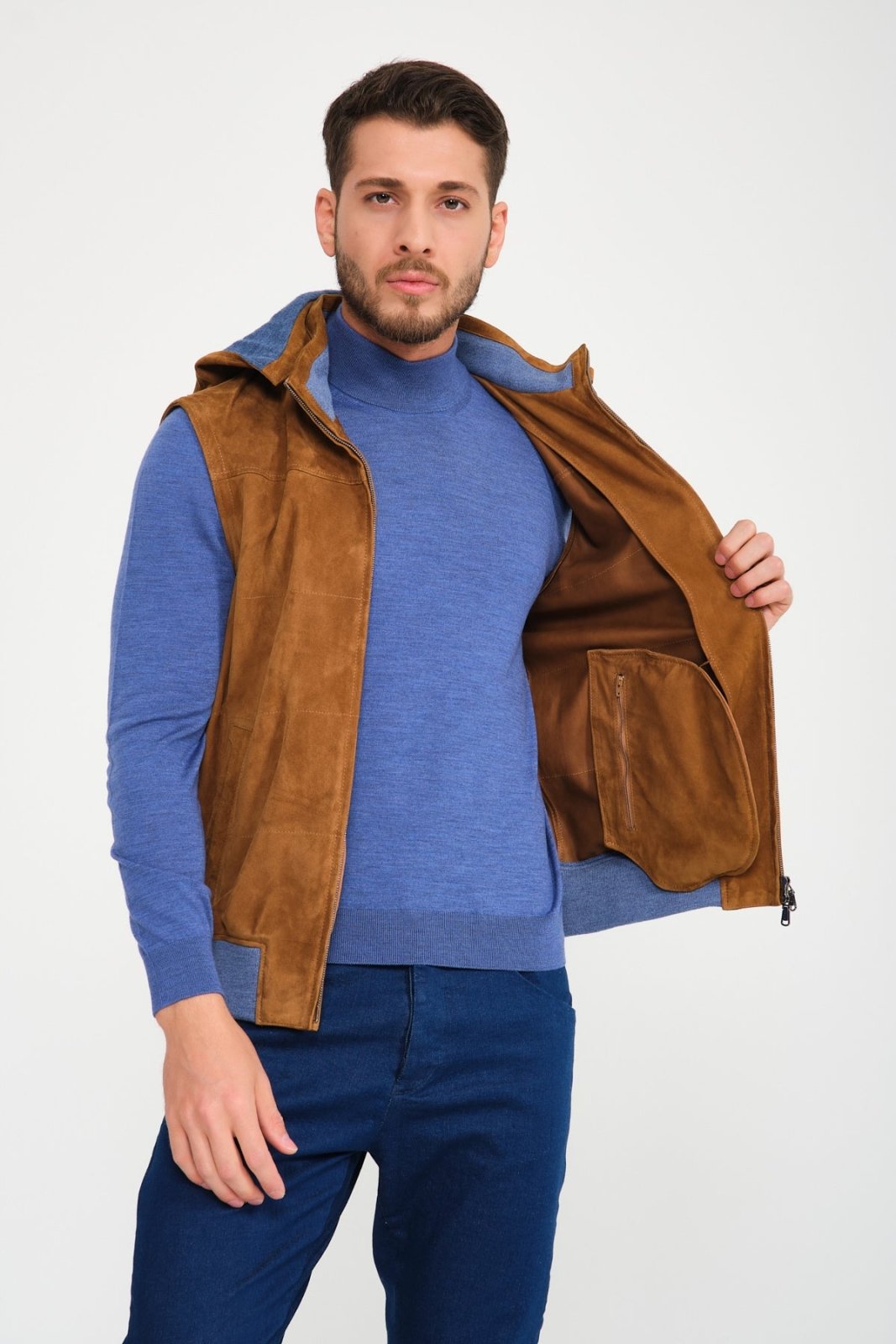 Camel Suede Leather Vest - ADAMO