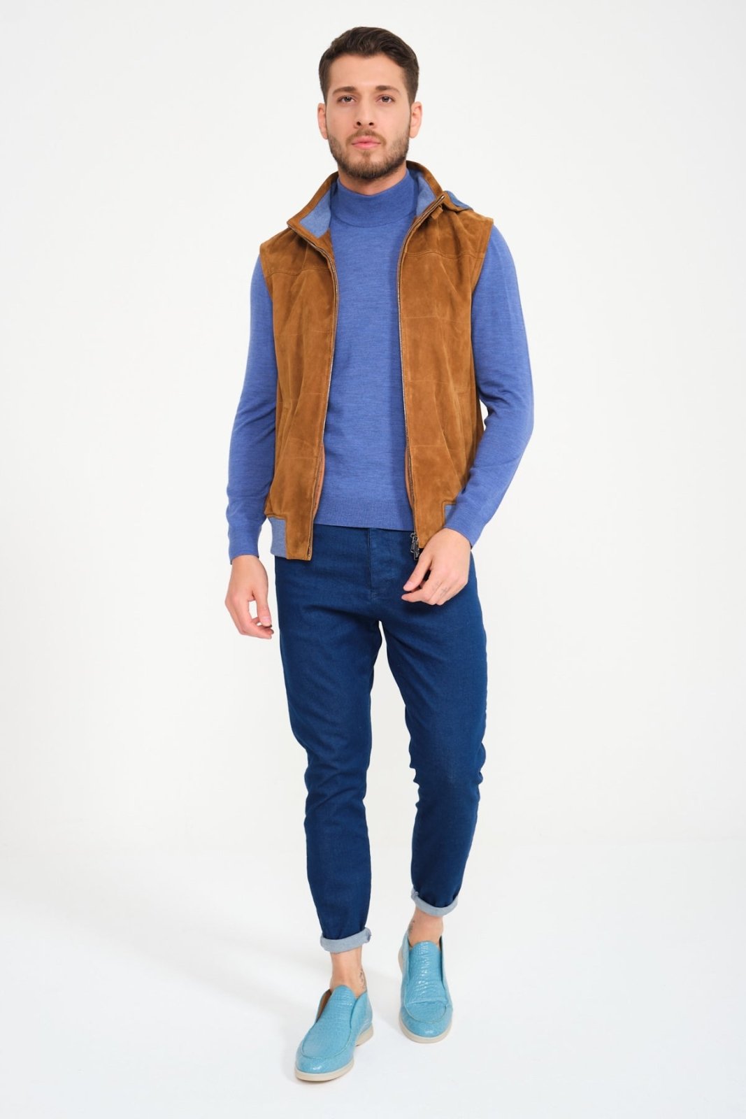 Camel Suede Leather Vest - ADAMO