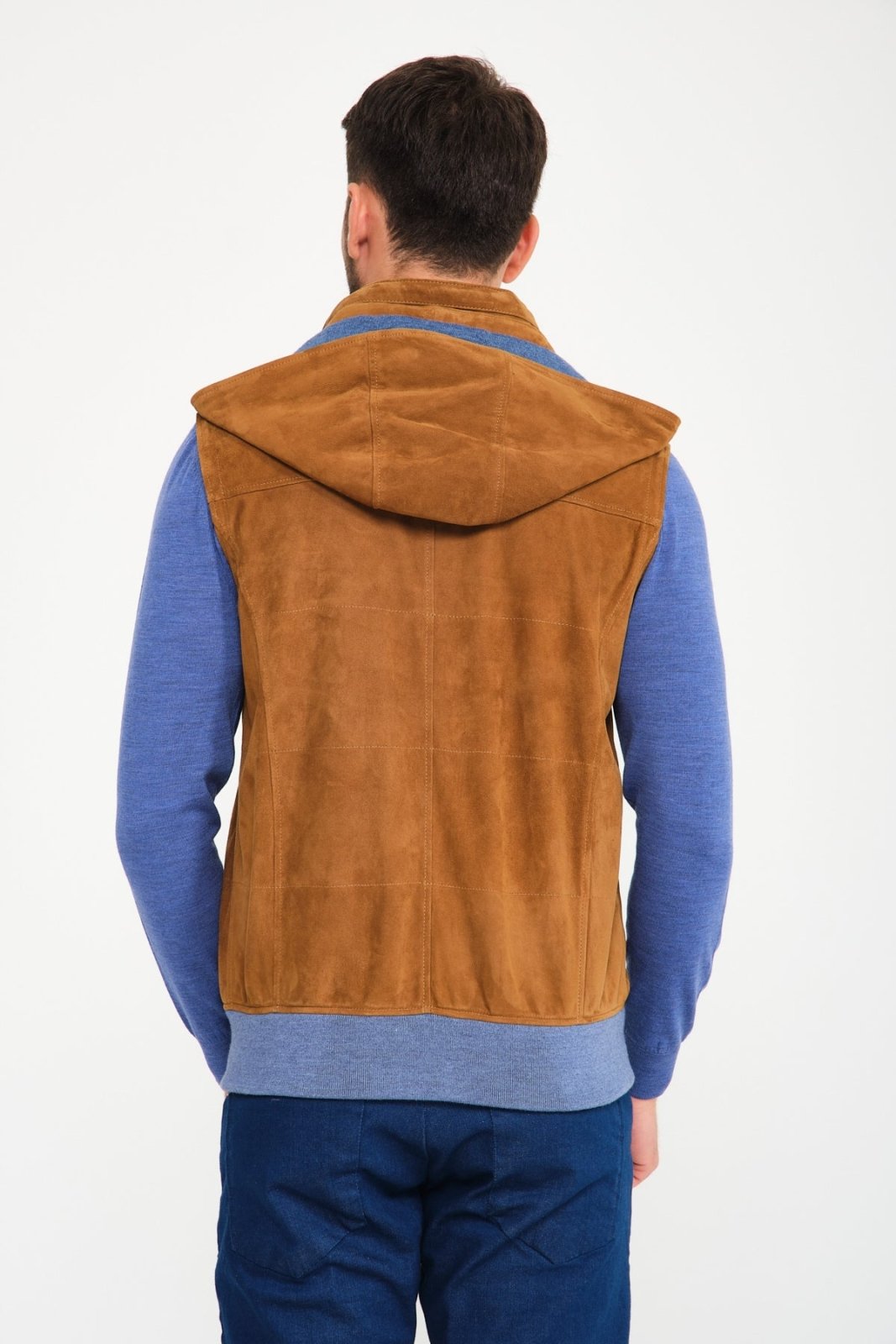 Camel Suede Leather Vest - ADAMO