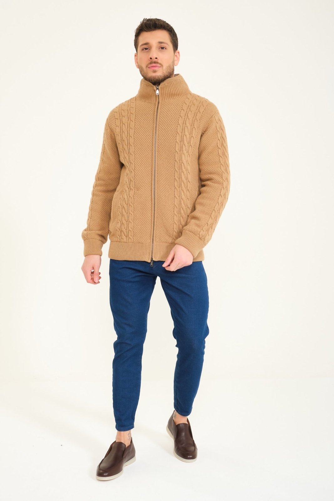 Camel Wool & Rex Fur Knit Cardigan - ADAMO