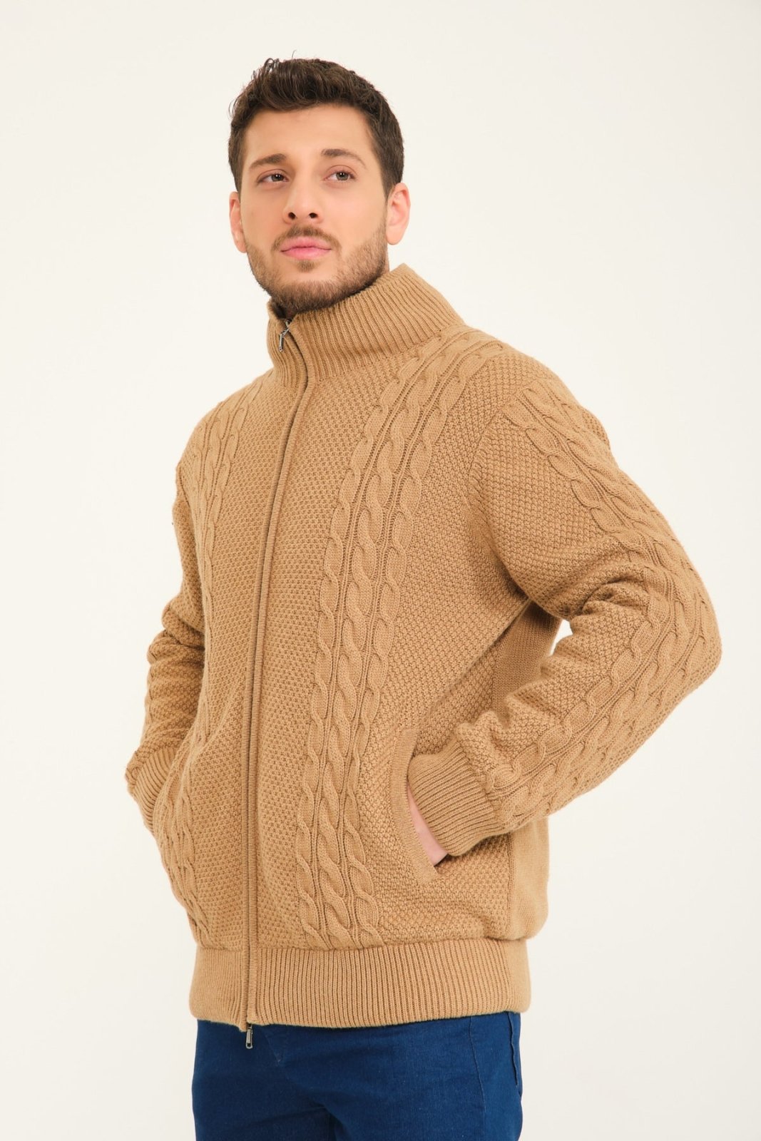 Camel Wool & Rex Fur Knit Cardigan - ADAMO